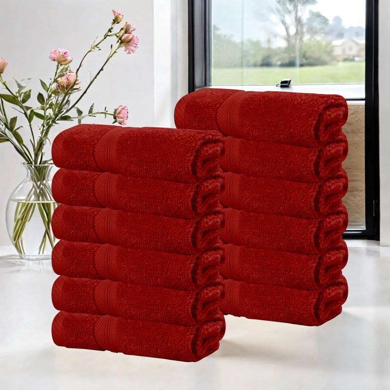 Smart Dry Zero Twist 100% Cotton Medium Weight Face Towels, Crimson