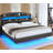 Floating Bed Frame With Hidden Storage Headboard, Floating Led Bed Frame With Charging Station, Upholstered Leather Platform Bed With Storage-1661014588