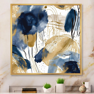Motif abstrait avec textures bleues et dorées III - impression