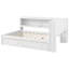 Lit de jour en bois pleine grandeur avec tablettes de rangement, USB, DEL et 2 tiroirs, blanc-317682663