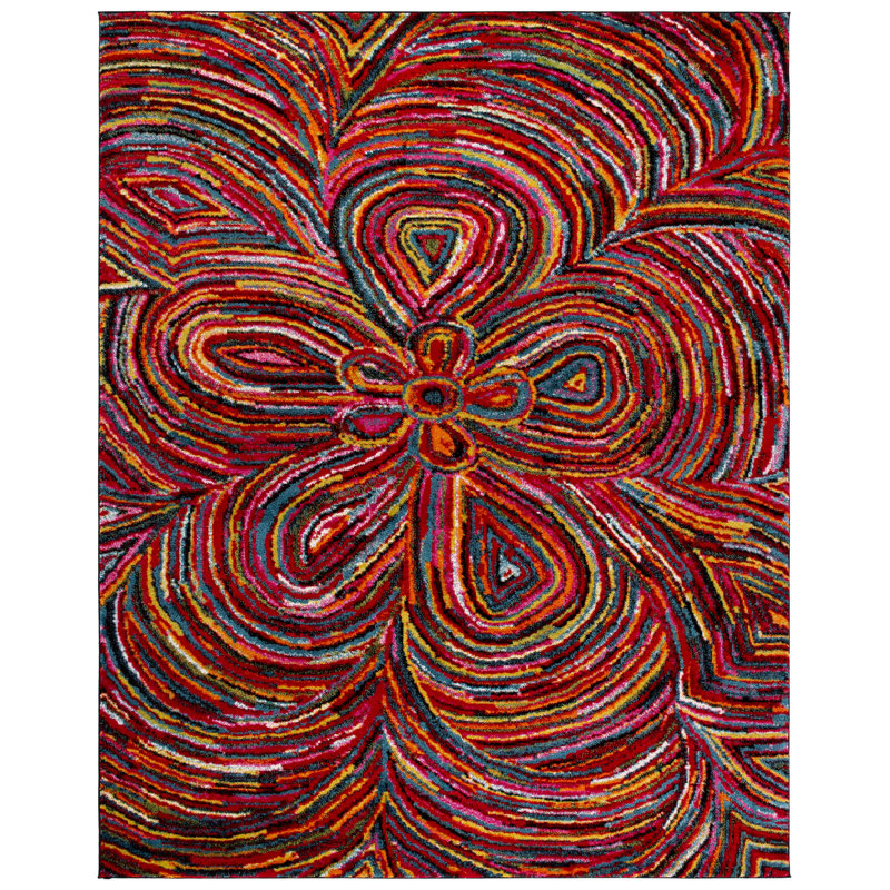 Miley Abstract Green/Blue/Red Area Rug, Rectangle 8' x 10'