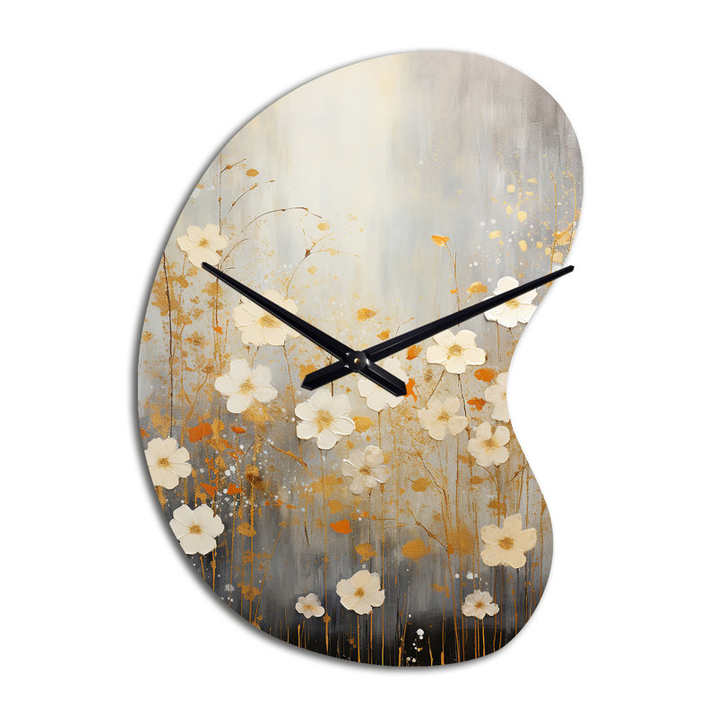 Minimalisme jaune, fleur blanche, collage I - horloges murales asymétriques en métal Cherry Blossom, horloge murale, Grand