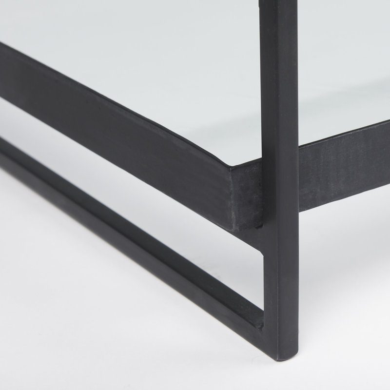 Trey Black Metal and Glass Coffee Table with Shelves