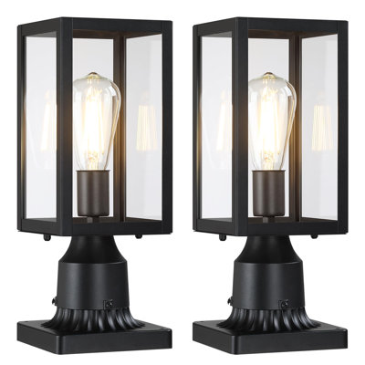 Outdoor Post Lights with Pier Mount Base, 2-Pack, Black
