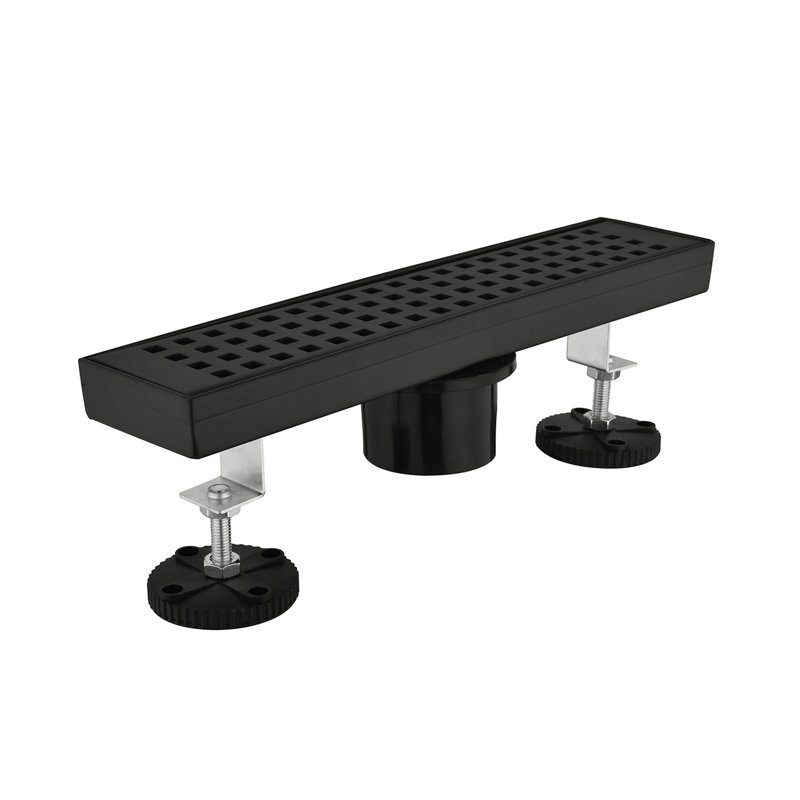Linear Grid Shower Drain With Leveling Feet, Matte Black