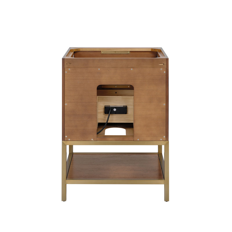 Diamond 24 in. Single Vanity, White Quartz, Walnut, Satin Brass