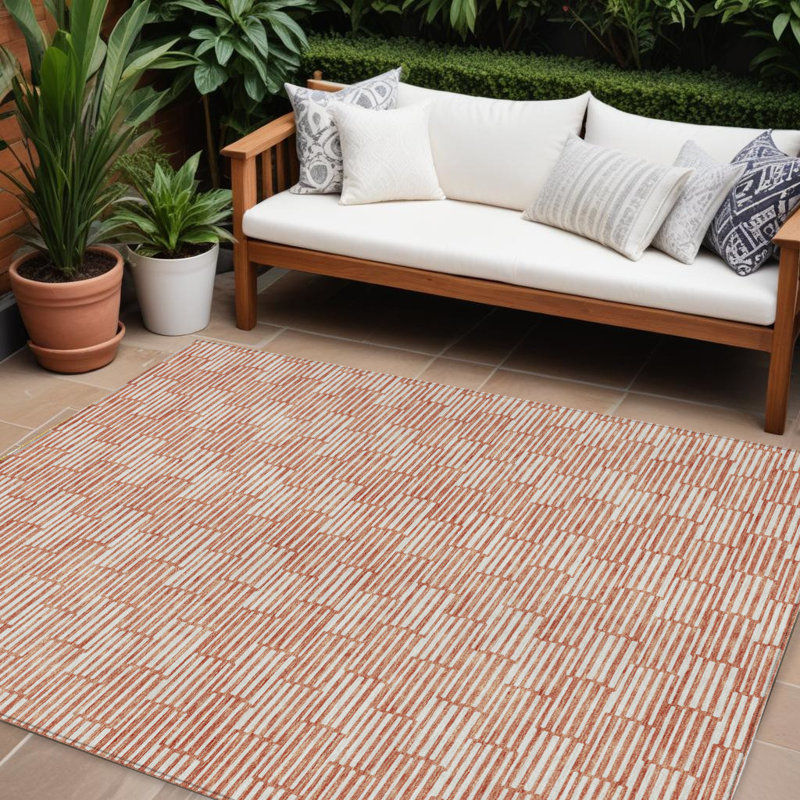 Tapis intérieur / extérieur lavable 8 pi x 10 pi saumon et ivoire