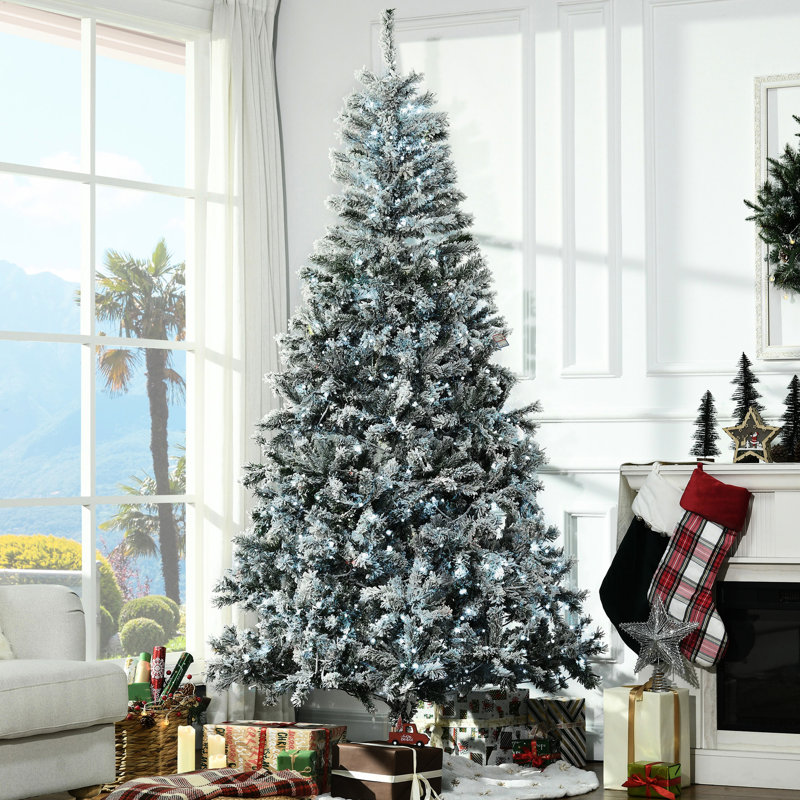 Arbre de Noël artificiel, lumières à DEL blanc froid, floqué, ignifuge, ouverture automatique, assemblage facile, 48,06 po, 500 lumières de 7,5 pi avec ignifuge, installation rapide, 1254 branches,