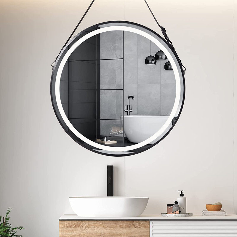 Adwaith Metal Flat Wall Mirror, Black, 80cm H x 80cm W