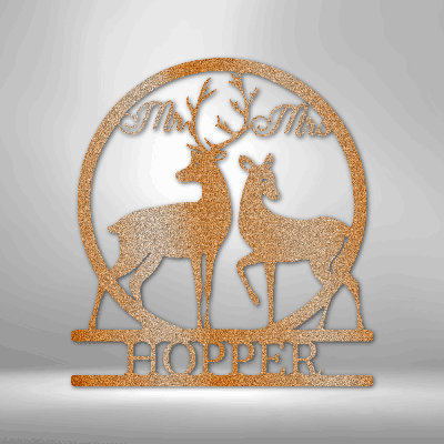 Décoration murale personnalisée en acier avec monogramme Mr et Mme Deer