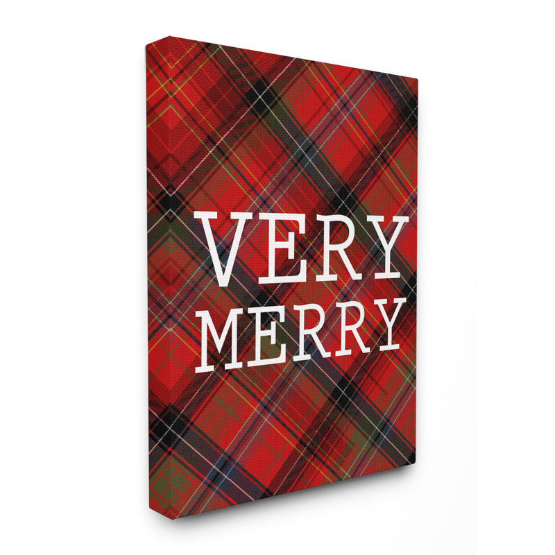 «Très joyeux Noël tartan» par Daphne Polselli - impression d'art textuel, H 30 po x l 24 po x 1,5 po, Toile tendue