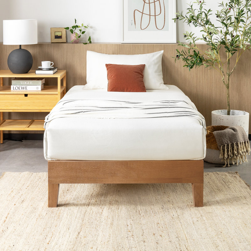 Lit plateforme en bois massif Amaryn, Naturel, Simple