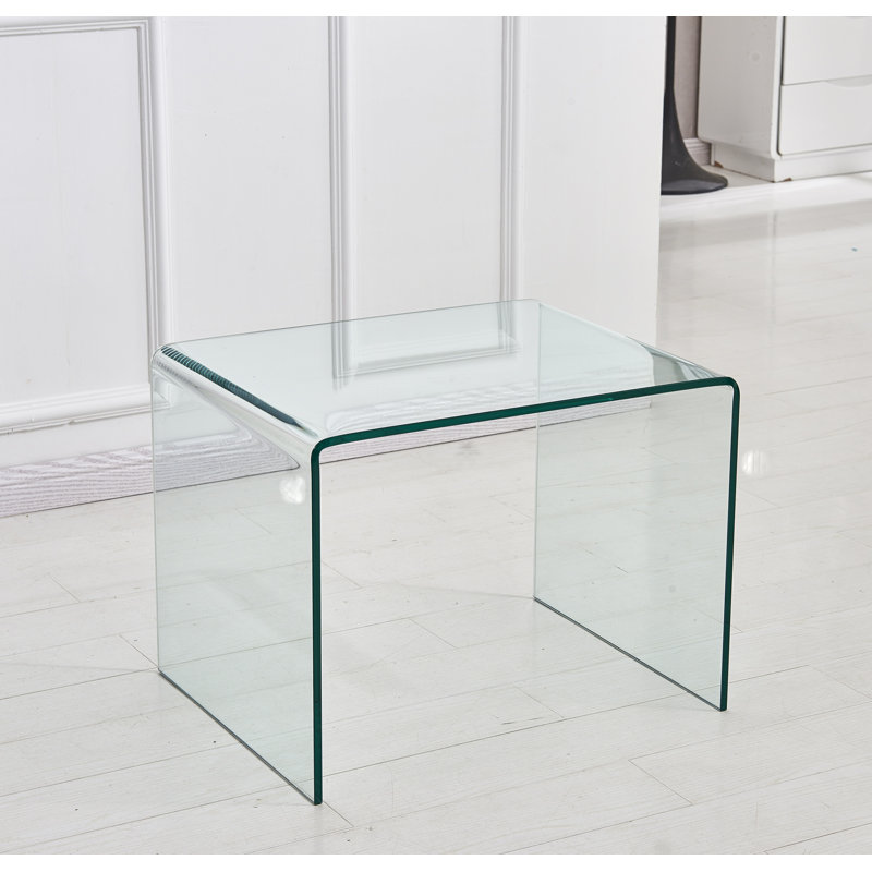 Transparent End Table,Tempered Clear Bent Glass SideTable