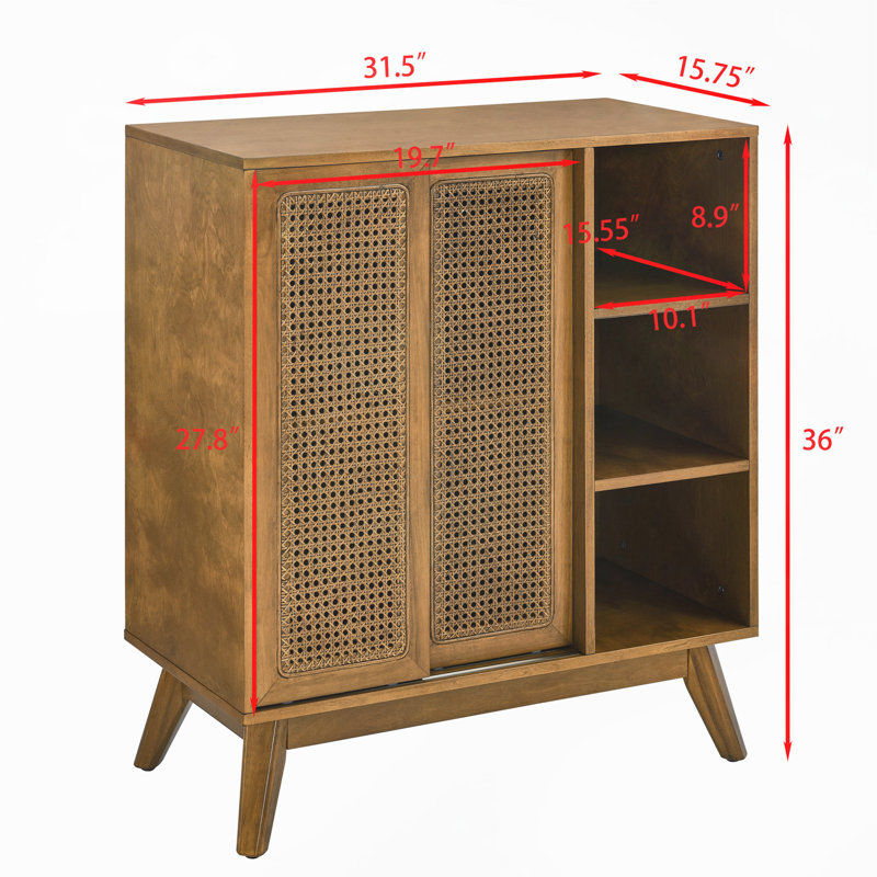 Versatile Rattan Sideboard Cabinet for Various Rooms with Multiple Features, Light Walnut