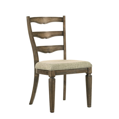 Chaise d'appoint en tissu brun et chêne vieilli 2 unités. Coussin de 2 po d'épaisseur avec densité de mousse D22. Structure en bois massif. Style polyvalent classique. Dossier et pieds cannelés antiques exquis. P 19 po x l 39 po x H 39 po.