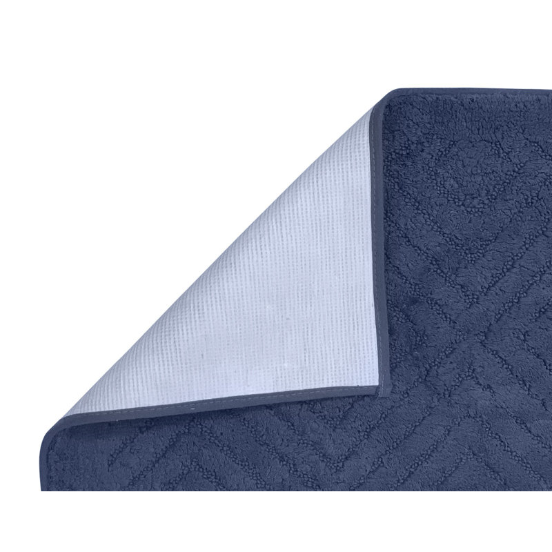 Brooking Ultra Soft 2 Piece Machine Washable Bath Mat Set ( Rectangle Bathroom Mat & U Shaped Contour Rug ), Blue
