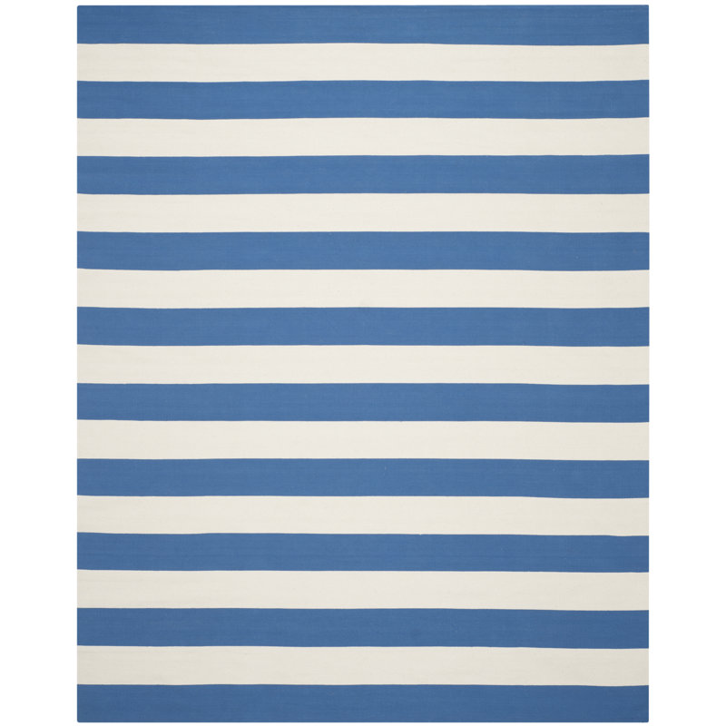 Brookvale Striped Handmade Flatweave Cotton Blue/Ivory Area Rug, Rectangle 8' x 10'