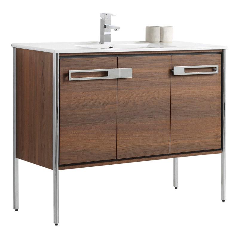 Meuble-lavabo simple 42 po, Noyer ébène, Chrome poli