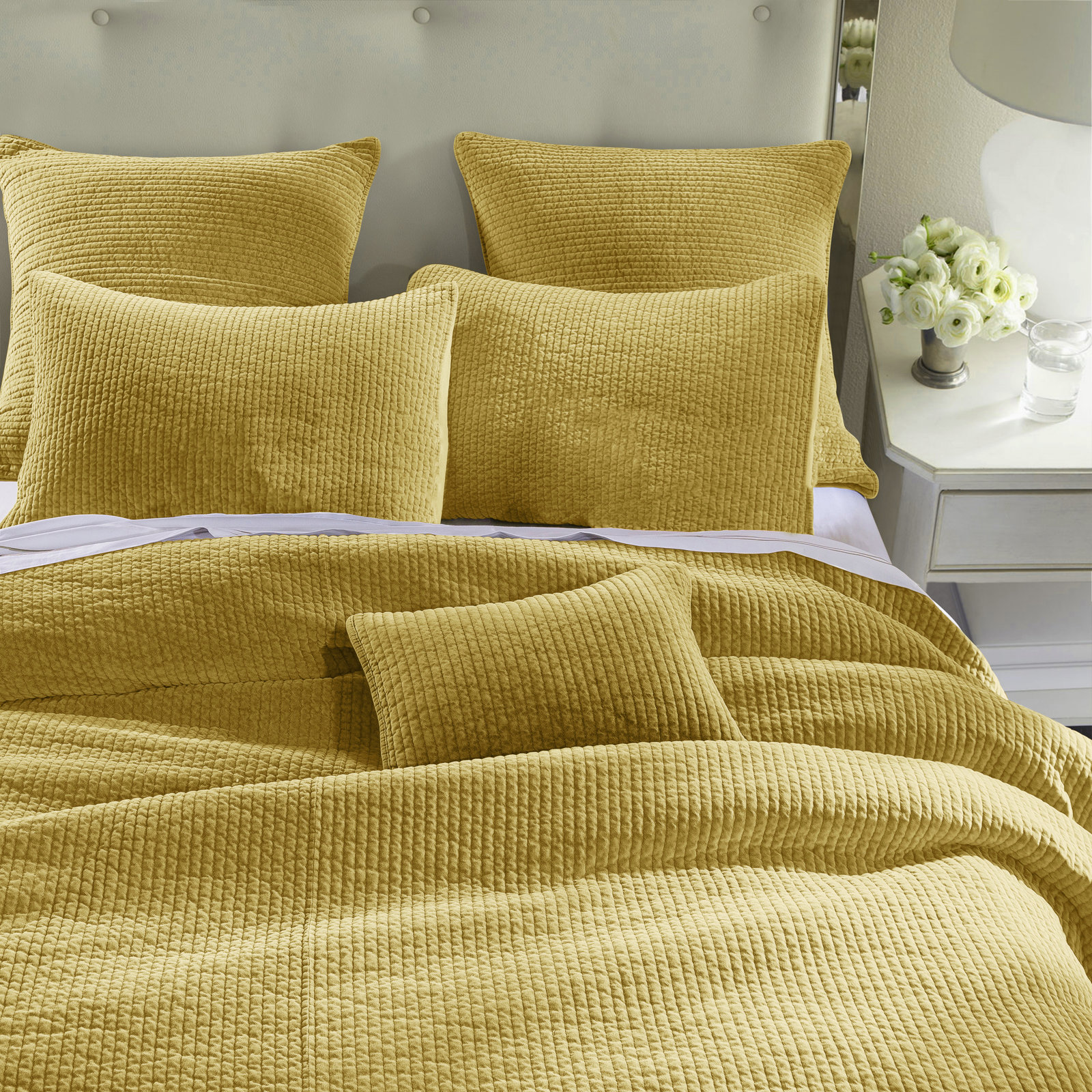 Stone Washed Cotton Velvet Quilt Set, Tuscan, King Quilt  + 2 King Shams