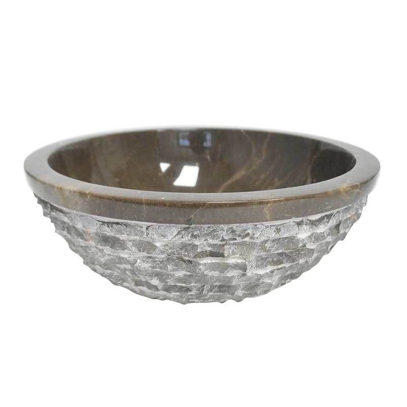 Lavabo vasque rond en marbre gris antique de 16 po - Lavabo de salle de bain extérieur en pierre naturelle texturée - Lavabo en pierre de luxe moderne