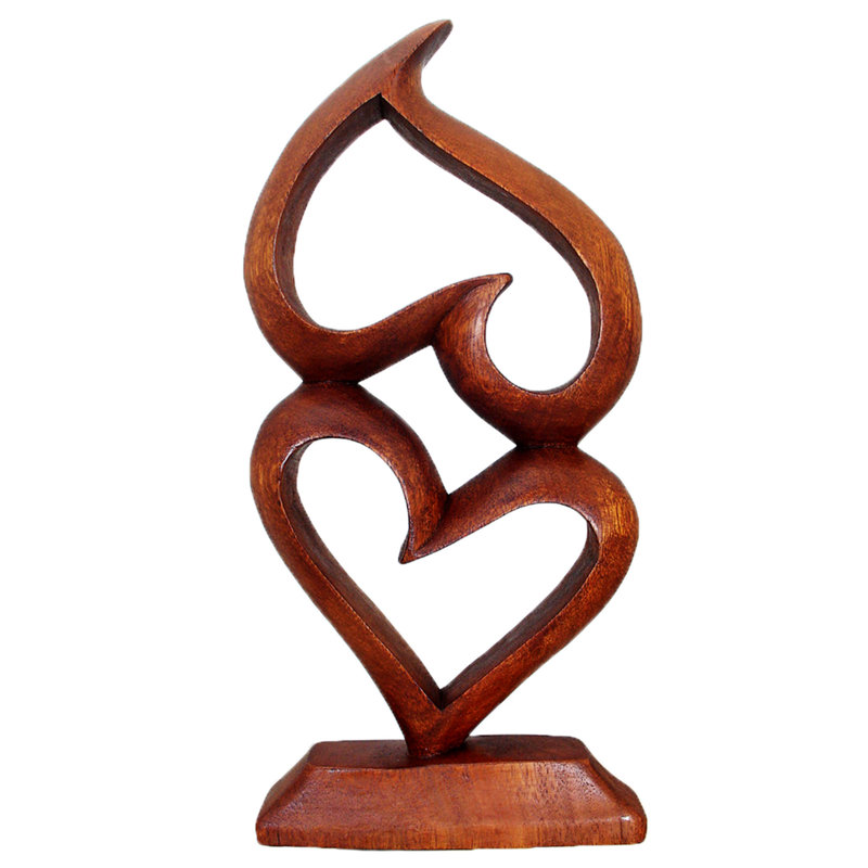 Sculpture hearts en bois suar love statuette est sculptée Toomey