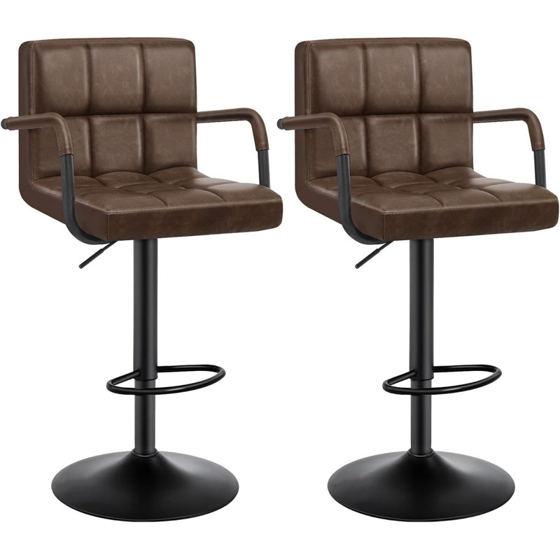 Haymark Swivel Upholstered Adjustable Height Counter Stool with Metal Frame, Dark Brown