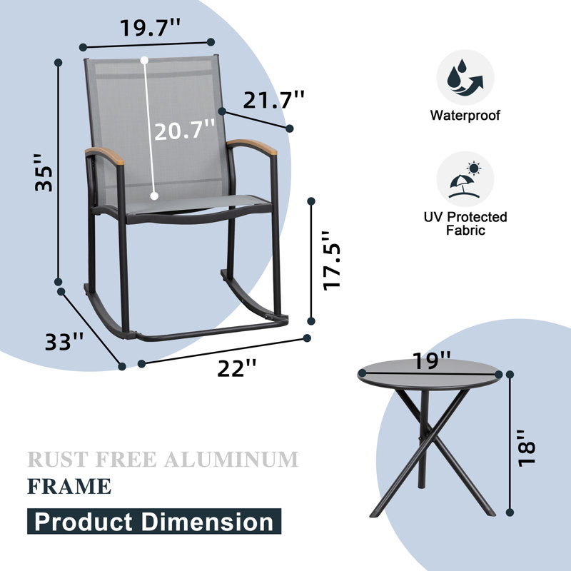 Outdoor Rocking Chair Set, Light Gray