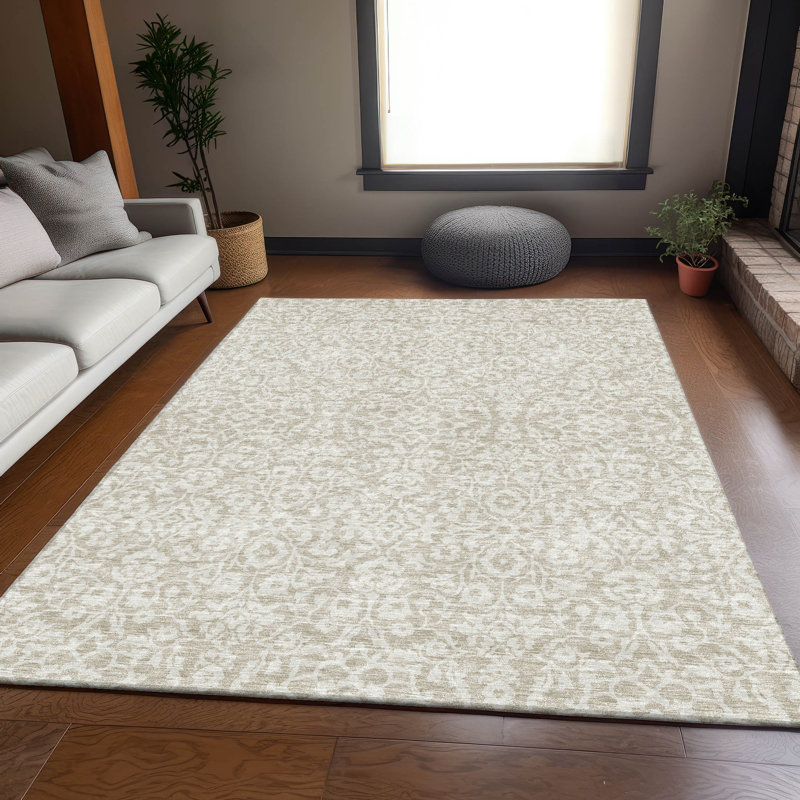 Tapis beige Prisco lavable à la machine de qualité supérieure, Rectangle 9 pi x 12 pi