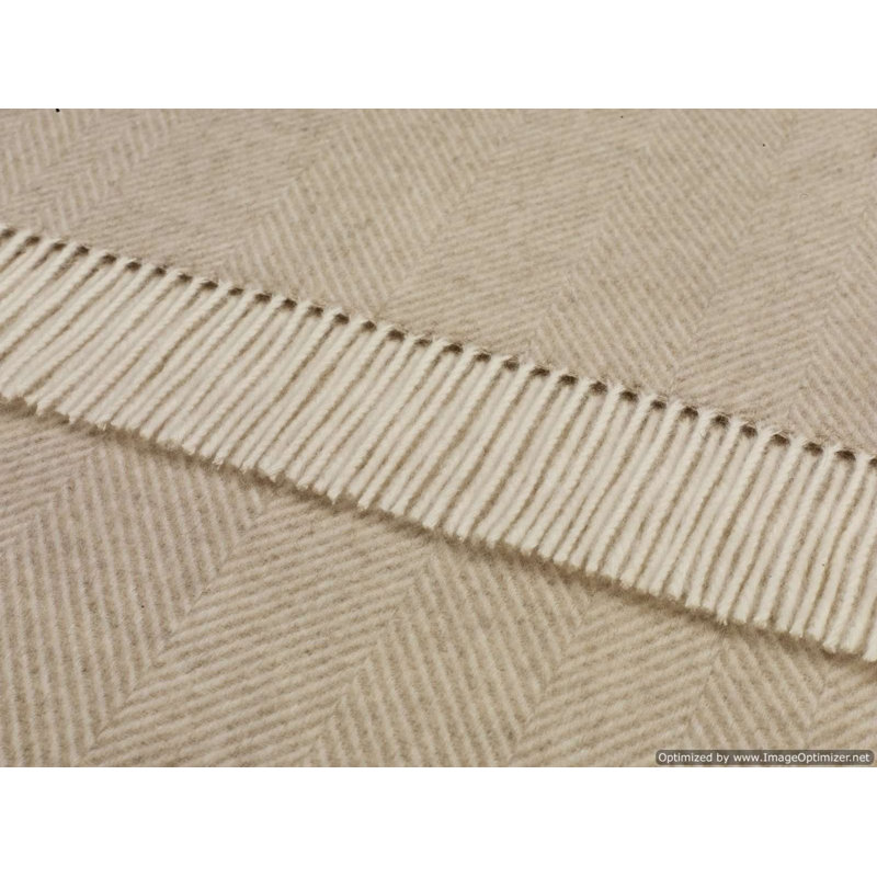 Merino Lambswool Throw/Blankets Hand Woven Blanket, Beige Herringbone