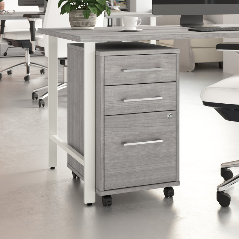 Bush Business Furniture Hustle 3 Drawer Rolling File Cabinet With Lock - Assembled, Platinum Gray