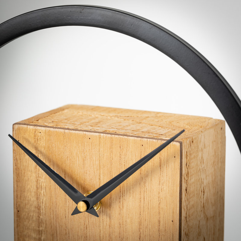 Horloge de table moderne en bois massif analogique noir / naturel