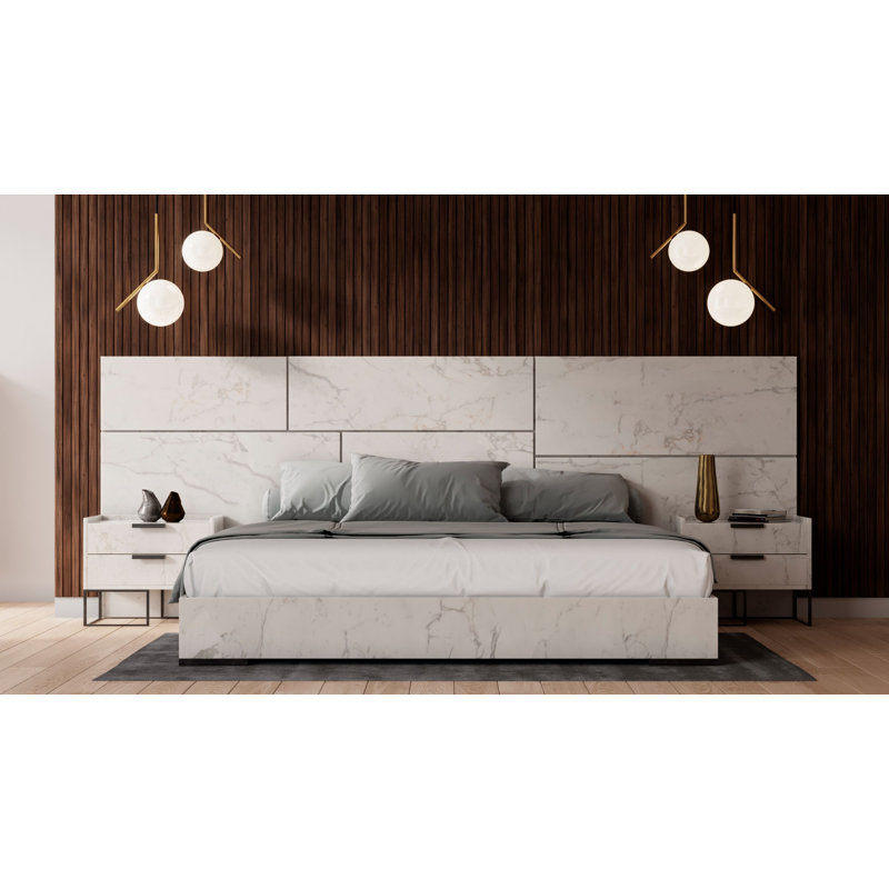 Marbella - Italian Modern Faux Marble 4-piece Bedroom Set, Queen, White