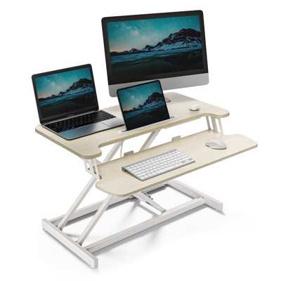 Adjustable Solid Wood Top Metal Base Standing Desk Converter