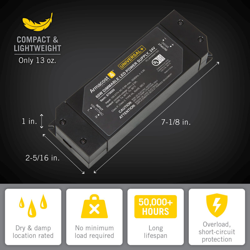 Compact Black 24V Dimmable LED Power Supply
