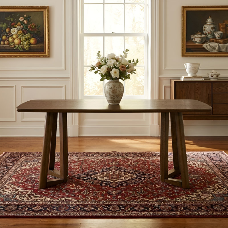 Rectangular Dining Table With Solid Wood Legs, Farmhouse Dining Table For Kitchen/Dining Room/Guest Room, Walnut