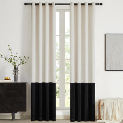 Velvet Room Darkening Curtain Panel. Blackout Thermal-Insulated Patchwork Drapes for Bedroom Living Room Window（set of 2）