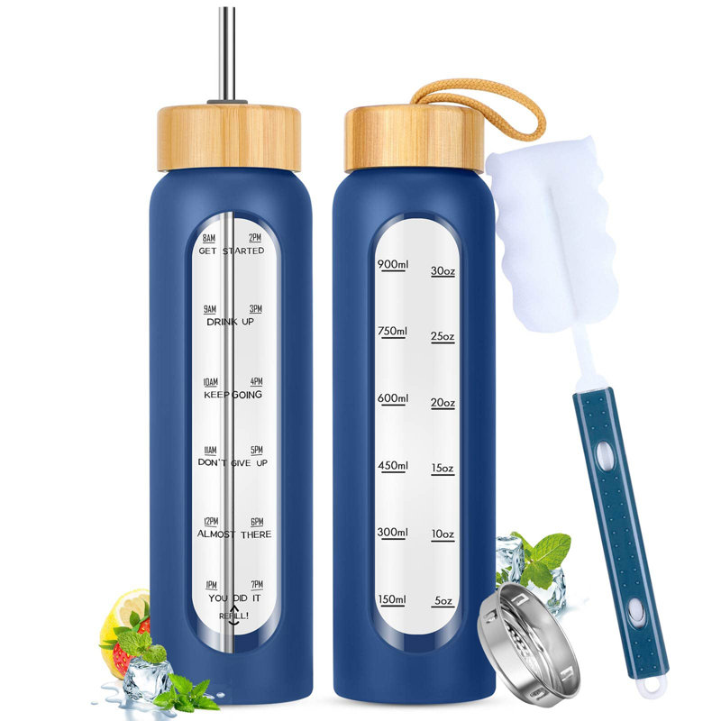 32 oz. LoochMee Bouteille d'eau en verre, Bleu marine