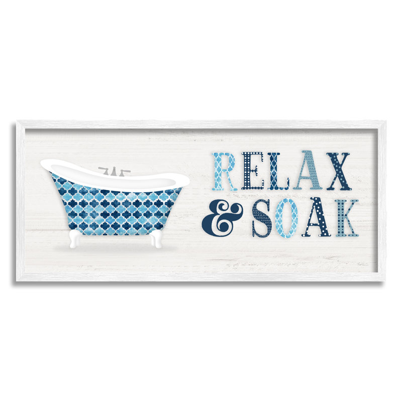 Enseigne de salle de bain Soak Relax, H 30 po x l 13 po, Cadre blanc