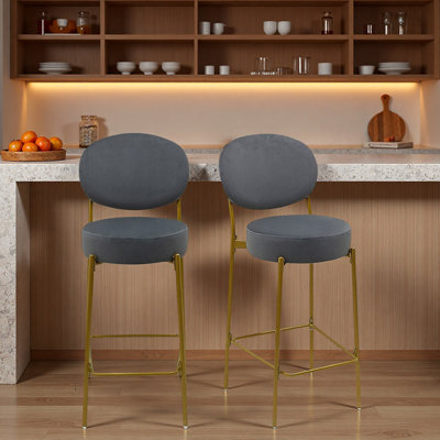 2-pack Modern Velvet Bar Stools With Gold Metal Legs And Sturdy Frame