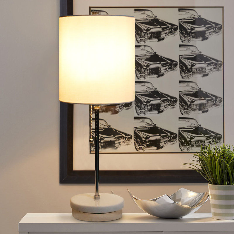 Lampe de table moderne en métal avec interrupteur à chaîne et ampoule DEL G22, Argent