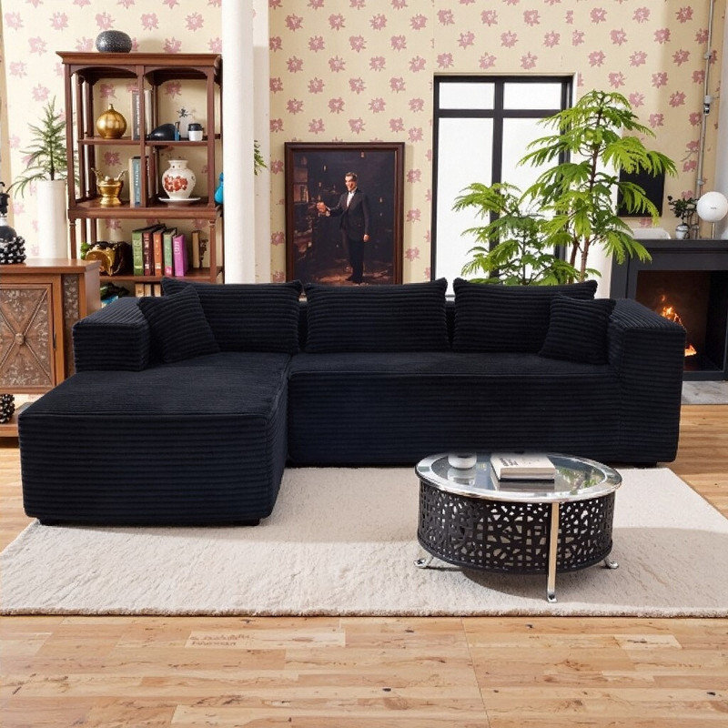 Modular L-Shaped Sectional Sofa With Chaise No Assembly Seats 4-5, Black Corduroy