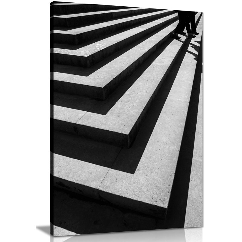Panther Print Fine Art Prints Shadow & Light Steps Stairs Artistic Framed Canvas Prints, Pictures For Home Walls, Bedroom, Living Room & Bathroom Decor - Wrapped Canvas Art Prints