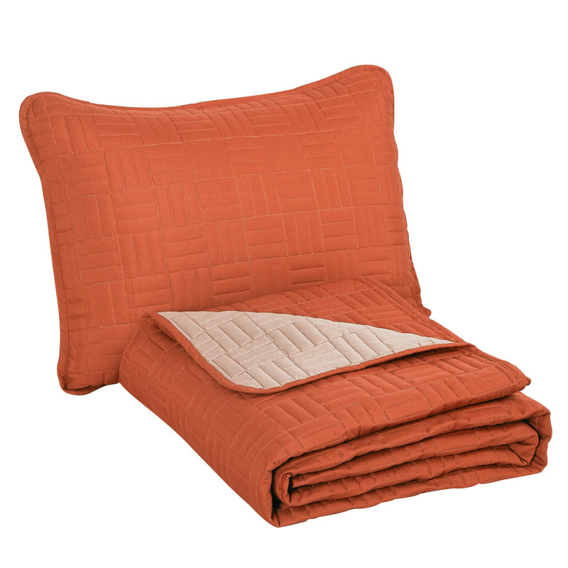 Polyester Geometric Shapes Coverlet, Beige, Queen Coverlet / Bedspread + 2 Queen Shams