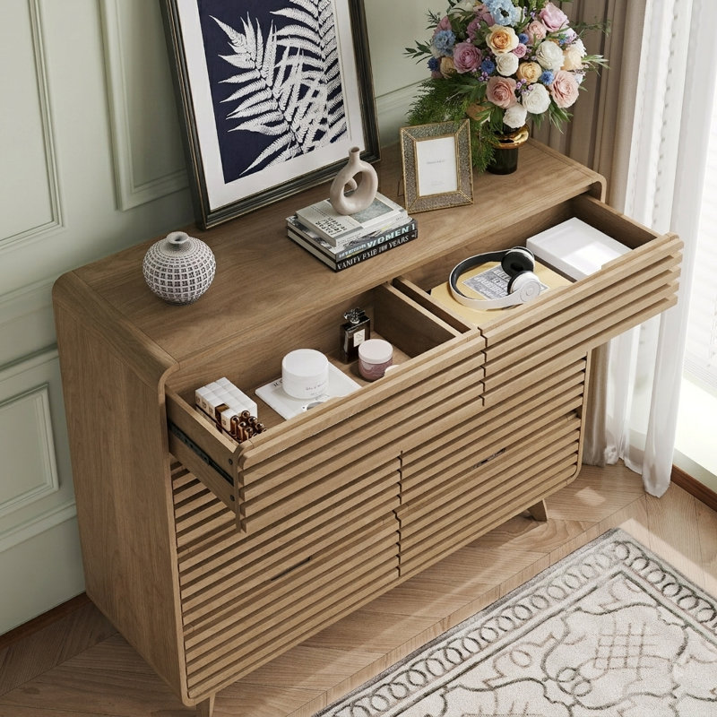 Ensemble de chambre à coucher 2 pièces, commode large 8 tiroirs et commode 6 tiroirs, Noyer, Ensemble de 2 pièces