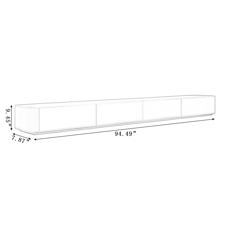 Meuble télé moderne en bois massif blanc, 9.45”H x 7.87”L x 94.49”W