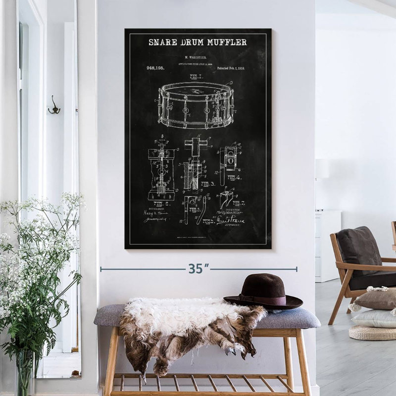 «Snare Drum Muffler», brevet sur toile, H 26 po x l 39 po x P 1,25 po