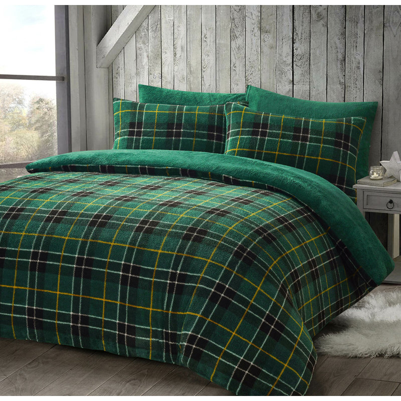 Aderyn Tartan Duvet Cover Set with Pillowcases, Green, Single Duvet Cover + 1 Standard Pillowcase
