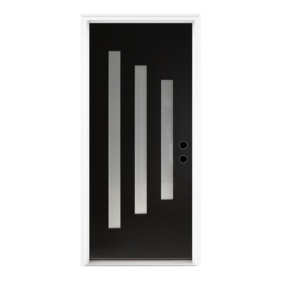 Portes extérieures modernes, finition en fibre de verre noire, ouverture à gauche pour l'entrée de la maison