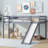 Twin Size Low Loft Bed with Slide, Ladder and Safety Guardrails-799108611