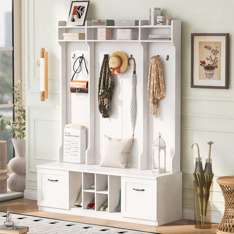 Banc de vestibule 5-en-1 avec portemanteau, Blanc